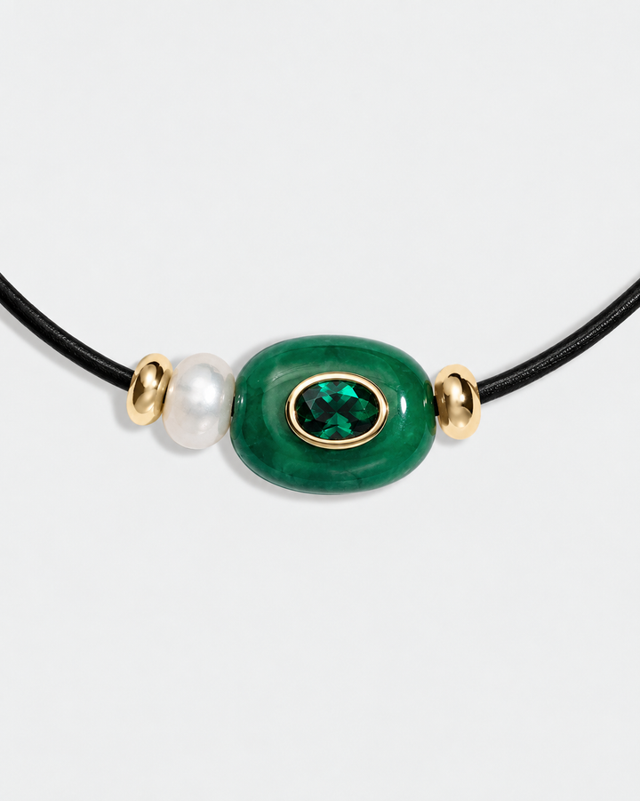 Green Agate Pearly Cord Choker