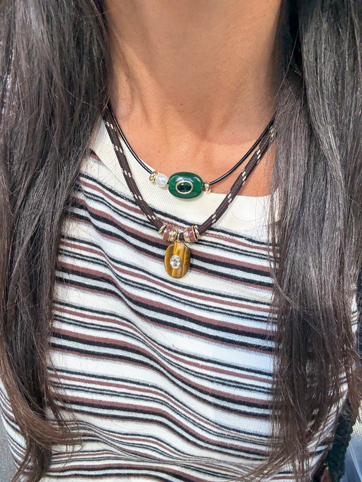 Green Agate Pearly Cord Choker