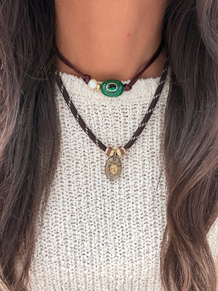 Green Agate Pearly Cord Choker