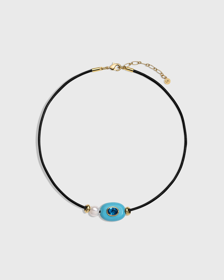 Turquoise Pearly Leather Choker