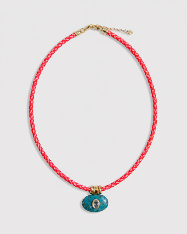 Jordyn Stone Necklace with turquoise and aquamarine on neon paracord