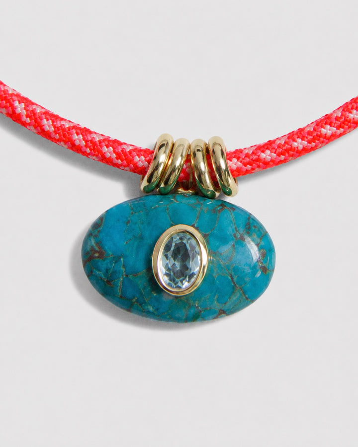 Jordyn Stone Necklace with turquoise and aquamarine on neon paracord-close-up